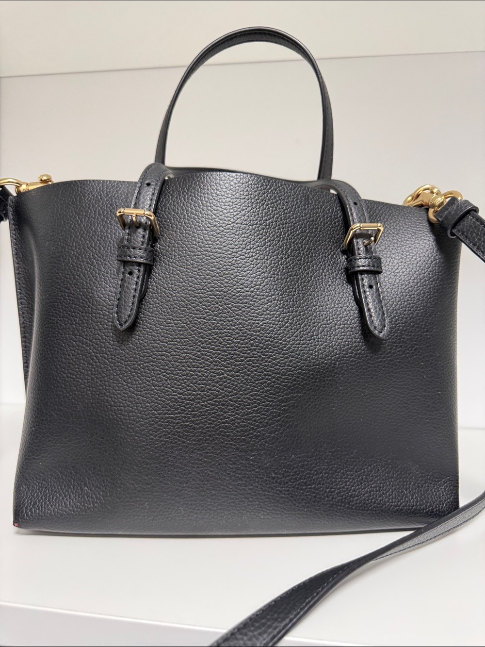Coach Black Leather Satchel with Red Interior Accent - Picture 2 of 4